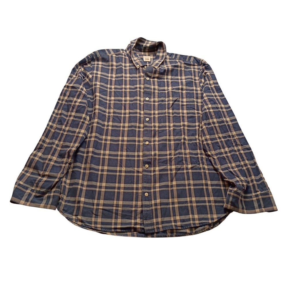 Gap Men's XL Blue Cream Plaid Long Sleeve Button Down Shirt Pocket Classic Fit